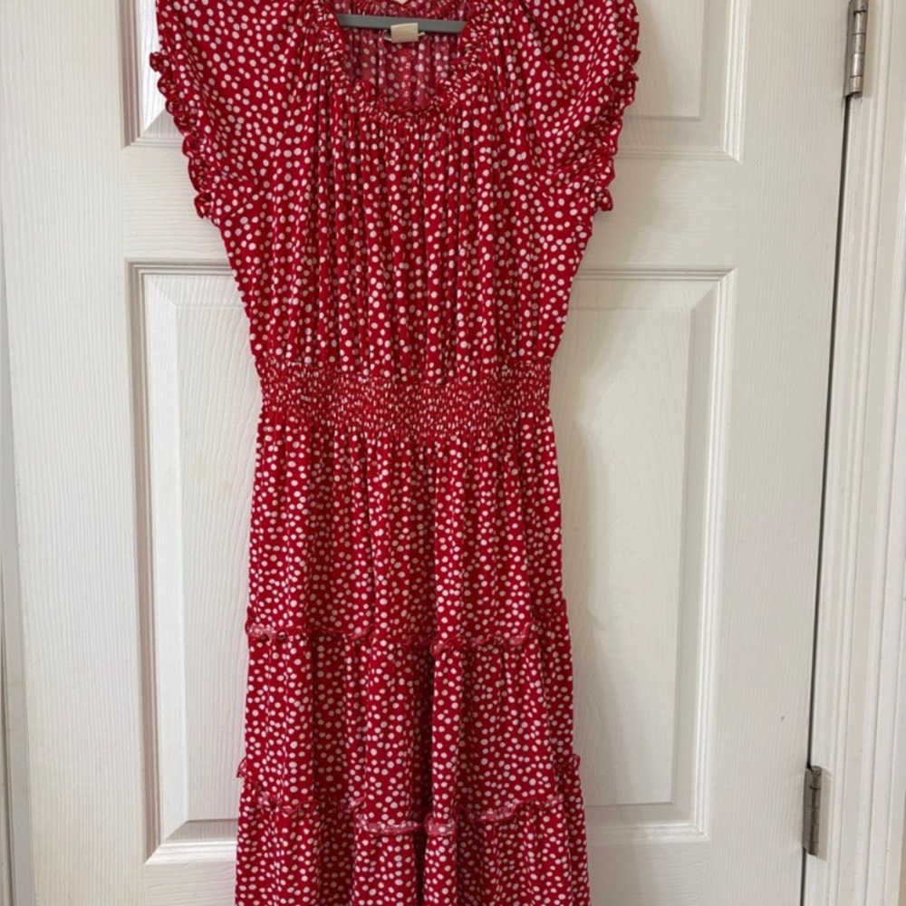 Red Polka Dot Tiered Midi Dress